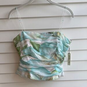 Kay Unger Petites | Silk Chiffon Ruched Bustier Camisole Top | Floral | 8P | NWT